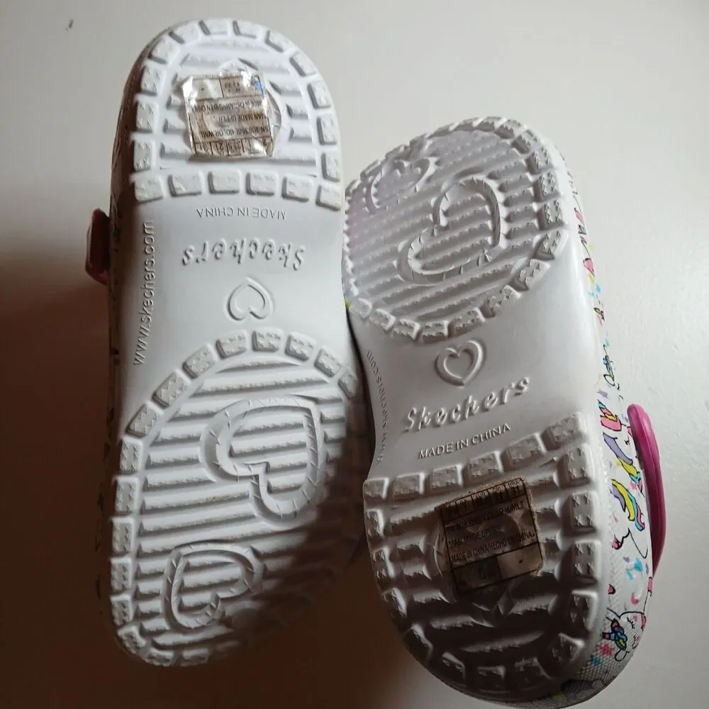 Skechers Foamies Sweetheart Girls Pink White Unicorn Slip On Clog Shoes Size 2
